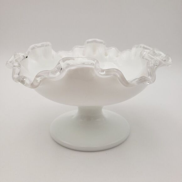 Vintage Fenton Silver Crest Milk Glass Compote Circa 1942-1972 - Picture 7 of 10